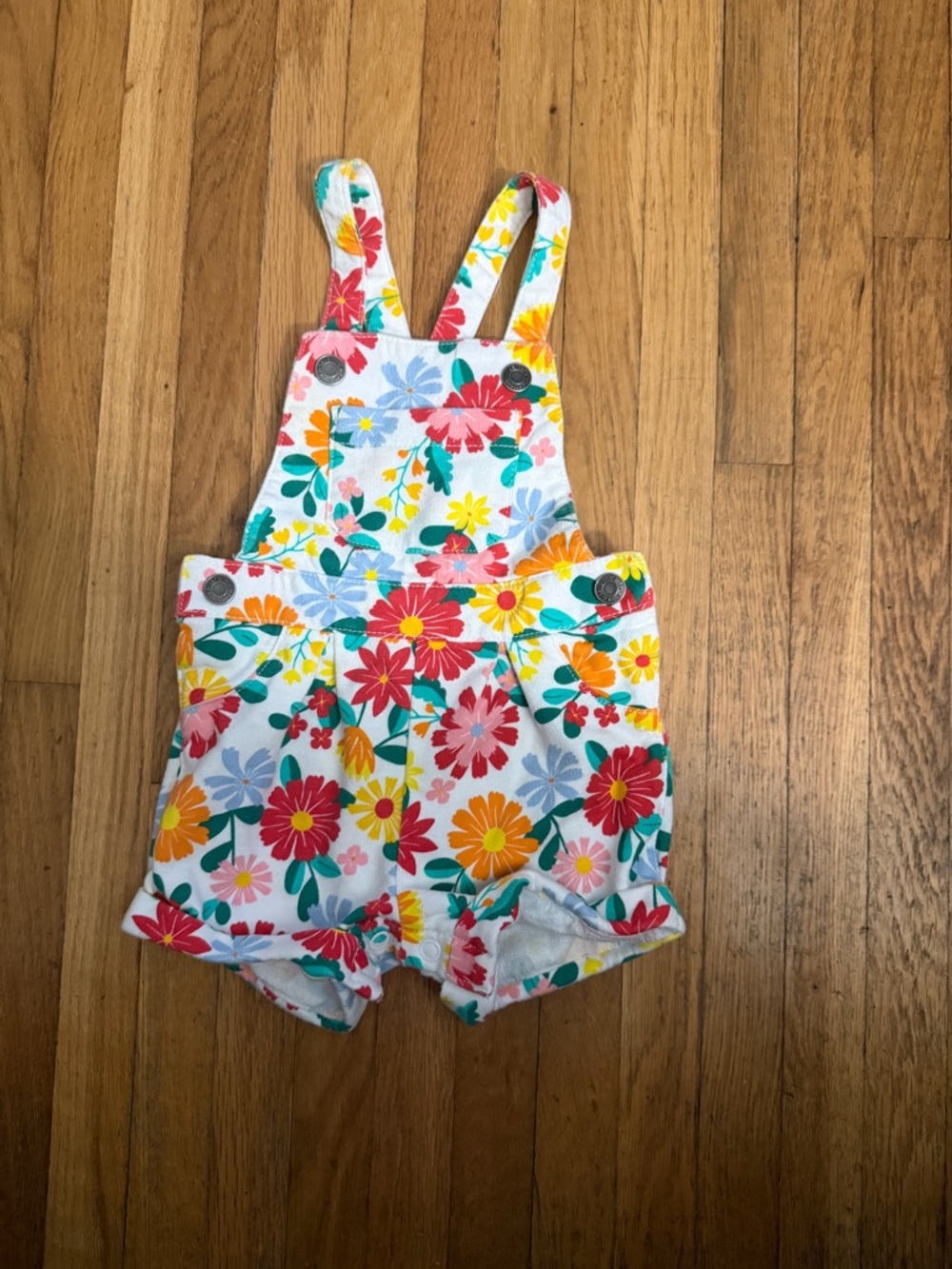 Carters 6M Floral Print White Short Overalls